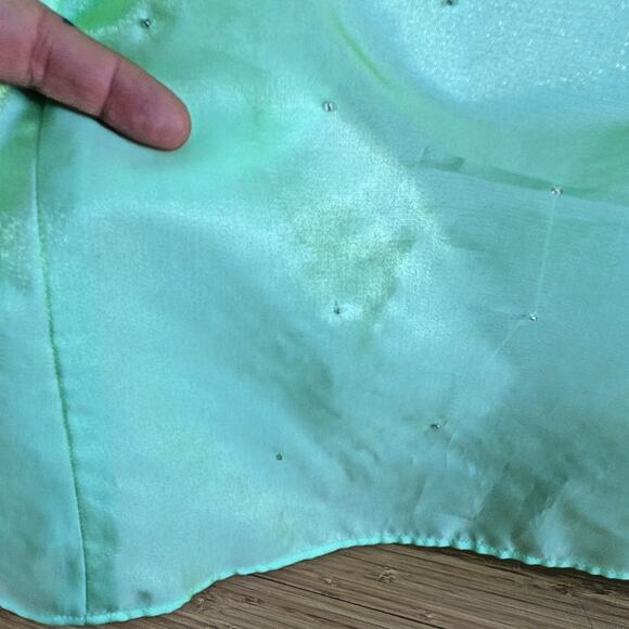 Vintage Cache Prom Dress Maxi Ball Gown XS Green Fairy Princess Y2K Corset Bead - Picture 14 of 15